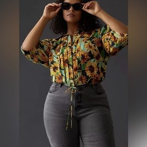 Anthropologie Maeve Cropped Sunflower Blouse - Size 2X